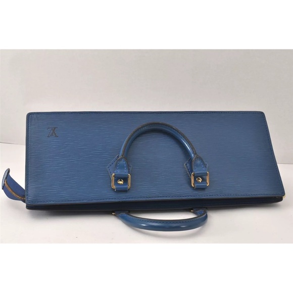 Authentic Louis Vuitton Epi Sac Triangle Hand Bag Blue M52095 LV 4183K - Picture 4 of 16